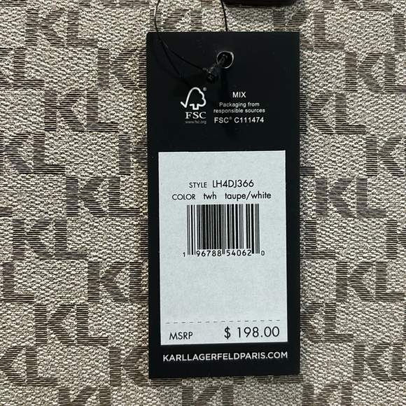 Karl Lagerfeld Authentic Taupe White Silver Satchel New With Tags - Picture 5 of 6